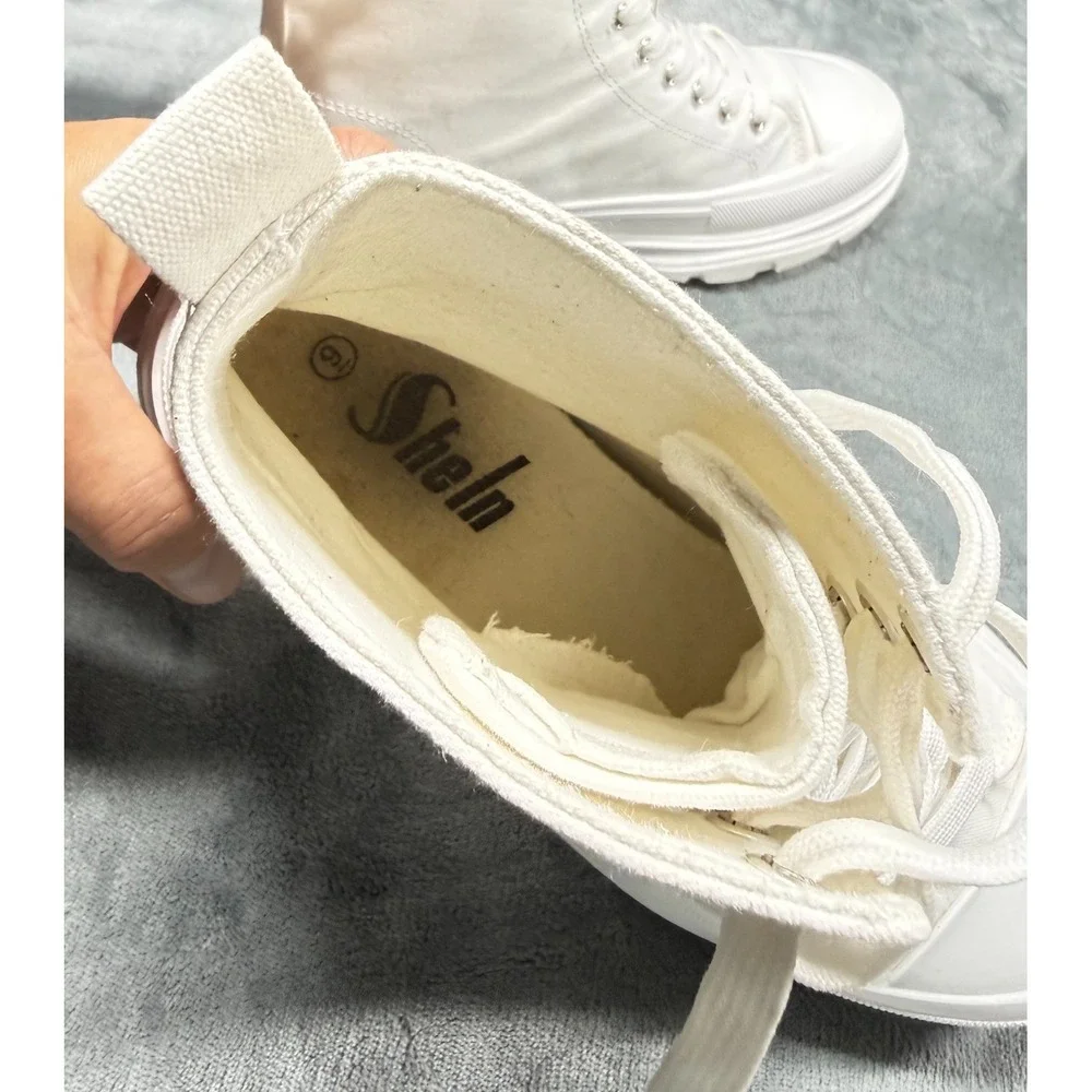 Sheln Platform Sneaker Boots Womens 9 White Canvas High Top Lace Up Chunky
